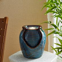 9.25"H Turquoise Ceramic Jar Tabletop Fountain w/ Pump and LED Light