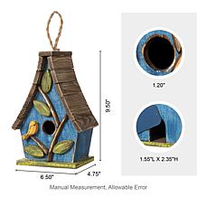 9.5"H Washed Blue Distressed Solid Wood Birdhouse w/Natural Wood Slat