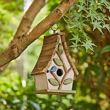 9.5"H White Distressed Solid Wood Decorative Outdoor Garden Birdhouse