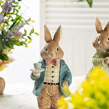 9.75"H Easter Resin Bunny Couple Table Decor