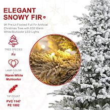 9ft Pre-Lit Flocked Full Fir Christmas Tree with Warm White Lights