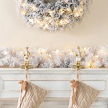 9ft Pre-Lit Snow Flocked White Pine Garland with LED Lights