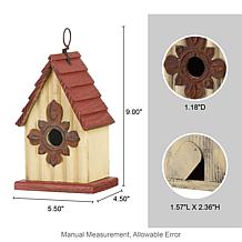 9"H Washed White Solid Wood Red Roof Cottage Outdoor Garden Birdhouse