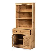 Agni Oak Brown Finished Wood Buffet and Hutch Kitchen Cabinet