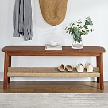 Alaterre Furniture Calais 48" Entryway Bench with Woven Storage Shelf