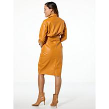 Allison Brown NY Gathered Faux Leather Shirt Dress