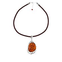 Amber Extraordinaire Sterling Silver Freeform Pendant with Satin Cord