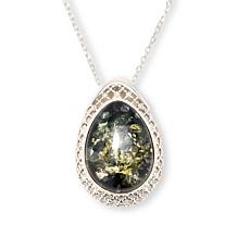 Amber Extraordinaire Sterling Silver Green Amber Pendant with Chain