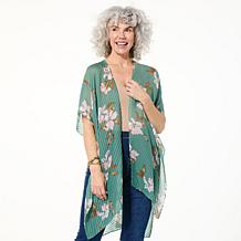 Anne Klein Pleated Hibiscus Print Ruana