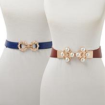 Antthony 2-pack 1" Pearl & 2" Twist Braid Stretch Waist Belt