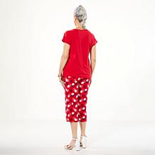 Antthony 2-piece Cap-Sleeve Top & Printed Pull-On Pant Set