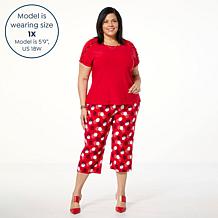 Antthony 2-piece Cap-Sleeve Top & Printed Pull-On Pant Set