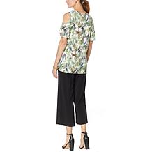 Antthony Cold-Shoulder Printed Top and Crop Pant Set 