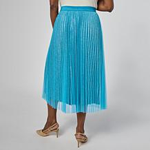 Antthony Metallic Pleated Mesh & Satin Pull-On Skirt
