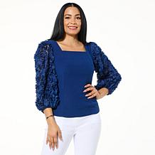 Antthony Solid Mixed Media Square Neck Top