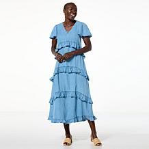 Antthony Tiered Ruffle Denim Maxi Dress