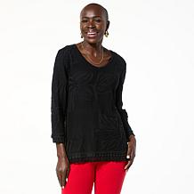 Antthony V-Neck Pullover Floral Burnout Sweater with Trim