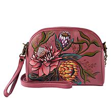 Anuschka Hand-Painted Leather Twin-Top Crossbody with Wristlet Strap