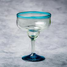 Aqua Rim Handblown Mexican Margarita Glass - Set of 6