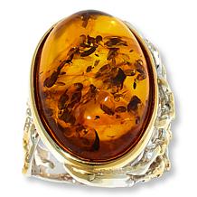 "As Is" Amber Extraordinaire Oval Stone 2-Tone Adjustable Ring