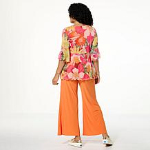 "As Is" Antthony 2-piece Mesh Flounce Sleeve Top and Pull-On Pant Set
