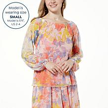 "As Is" Antthony Off-the-Shoulder Printed Tulle Mesh Knit Top