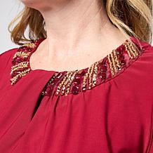 "As Is" Antthony Twist Neckline Beaded Neck Top and Pant Set