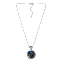 "As Is" C. Lopez Floral-Carved Labradorite & Zircon Pendant with Chain