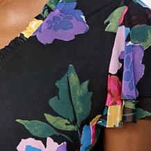 "As Is" C Wonder Mesh Printed Flutter Sleeve Tiered Dress