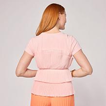 "As Is" C Wonder Short-Sleeve Layered Hem Pleated Tee