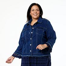 "As Is" Colleen Lopez 3/4-Sleeve Denim Jacket with Frayed Hem