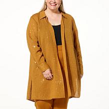 "As Is" Colleen Lopez Button-Front Sequin Tunic