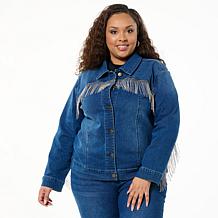 "As Is" Colleen Lopez Denim Jacket with Rhinestone Fringe