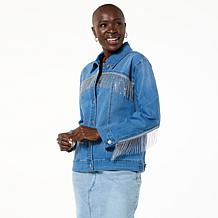 "As Is" Colleen Lopez Denim Jacket with Rhinestone Fringe