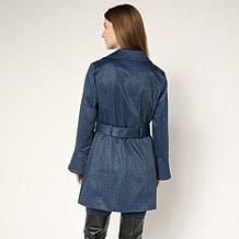 "As Is" Colleen Lopez Faux Denim Double Breasted Belted Jacket