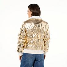"As Is" Colleen Lopez Metallic Puffer Jacket with Fleece Collar