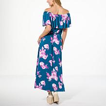 "As Is" Colleen Lopez Off-the-Shoulder Printed Knit Maxi Dress