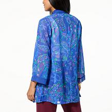 "As Is" Colleen Lopez Printed Chiffon Topper with Solid Border