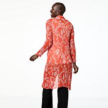 "As Is" Colleen Lopez Printed Crinkled Tie-Front Duster