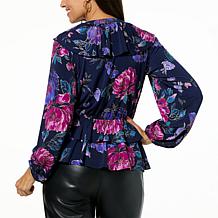 "As Is" Colleen Lopez Printed Knit Ruffle Blouse