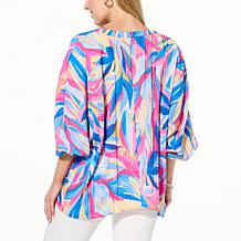"As Is" Colleen Lopez Printed Woven Dolman Top with Button Front
