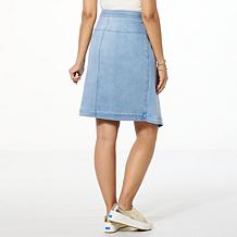 "As Is" Colleen Lopez Stretch Denim Faux Wrap Skirt with Belt