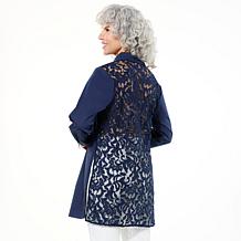 "As Is" Colleen Lopez Woven Button Front Topper with Lace Back