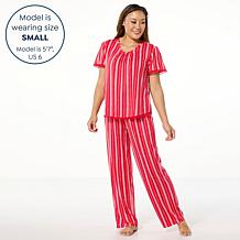 "As Is" Comfort Code Peached Jersey Knit 2-piece Ruffle-Trim Pajama...
