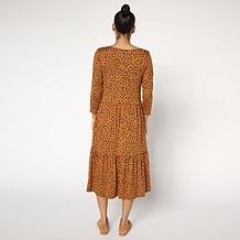 "As Is" Comfort Code Stretch Jersey Knit Tiered Hem Midi Lounge Dress
