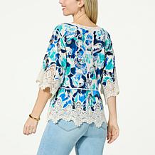 "As Is" Democracy Embroidered Crochet Trim Peplum Top
