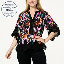 "As Is" Democracy Embroidered Crochet Trim Peplum Top