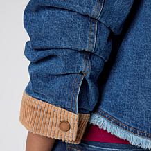 "As Is" Democracy Mixed Media Ruched Sleeve Denim Jacket