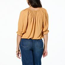 "As Is" Democracy Smocked Bubble Hem Woven Top