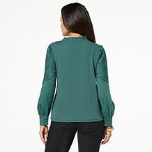 "As Is" Democracy Woven Ruffled Edge Long Sleeve Top